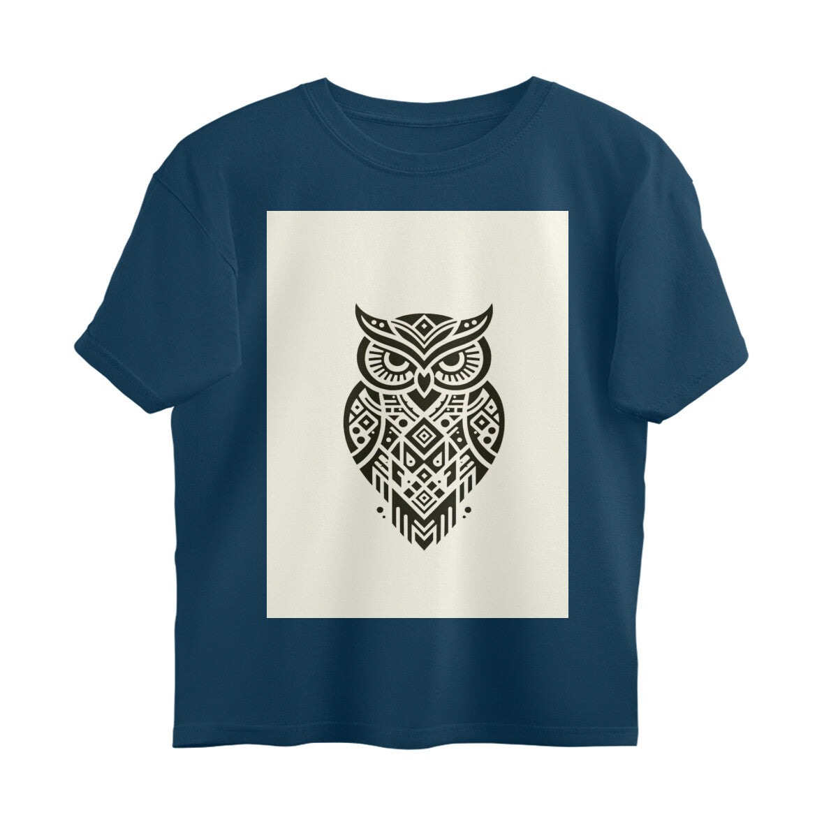 Front View - Tribal Owl — Oversized Tee Navy Blue