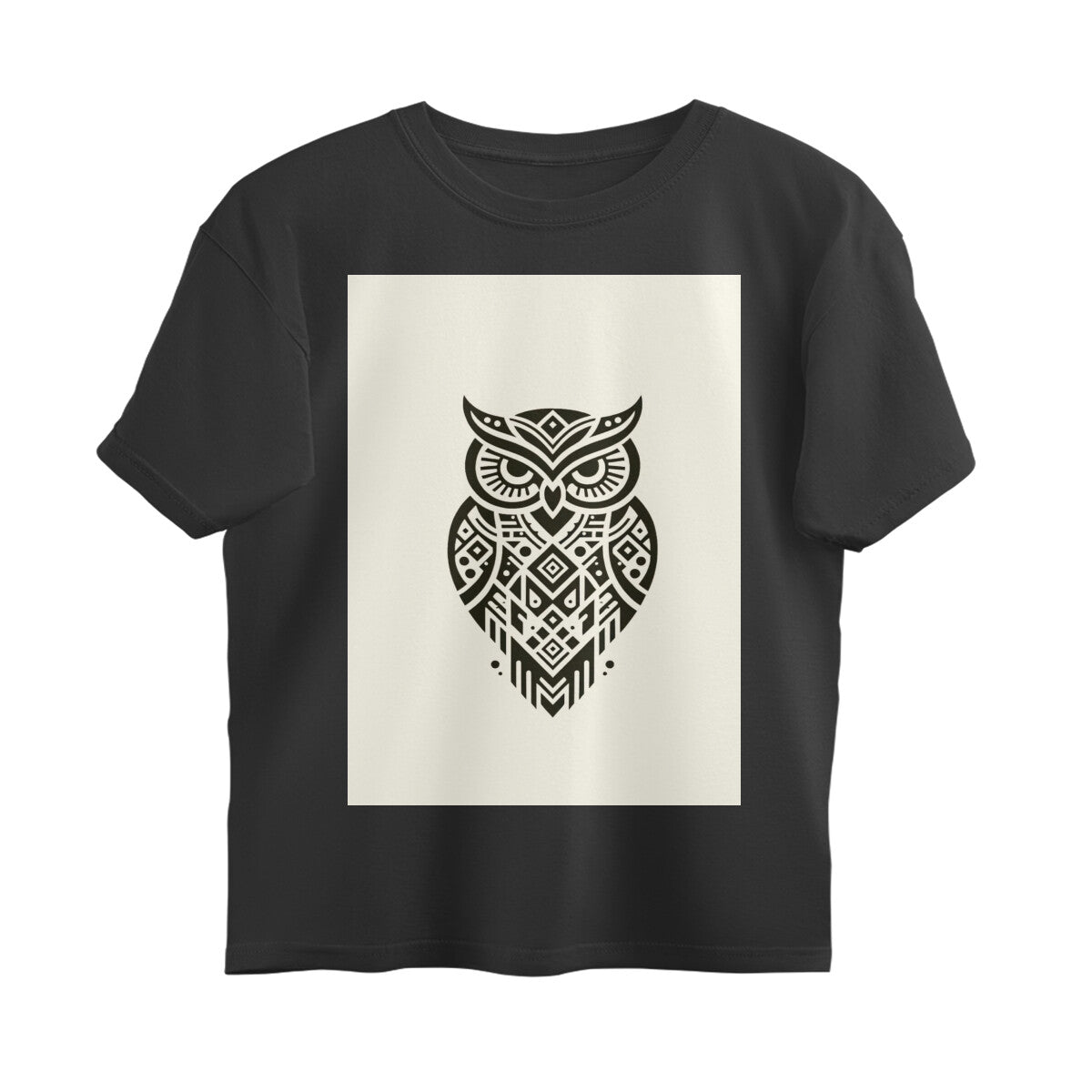 Front View - Tribal Owl — Oversized Tee Black
