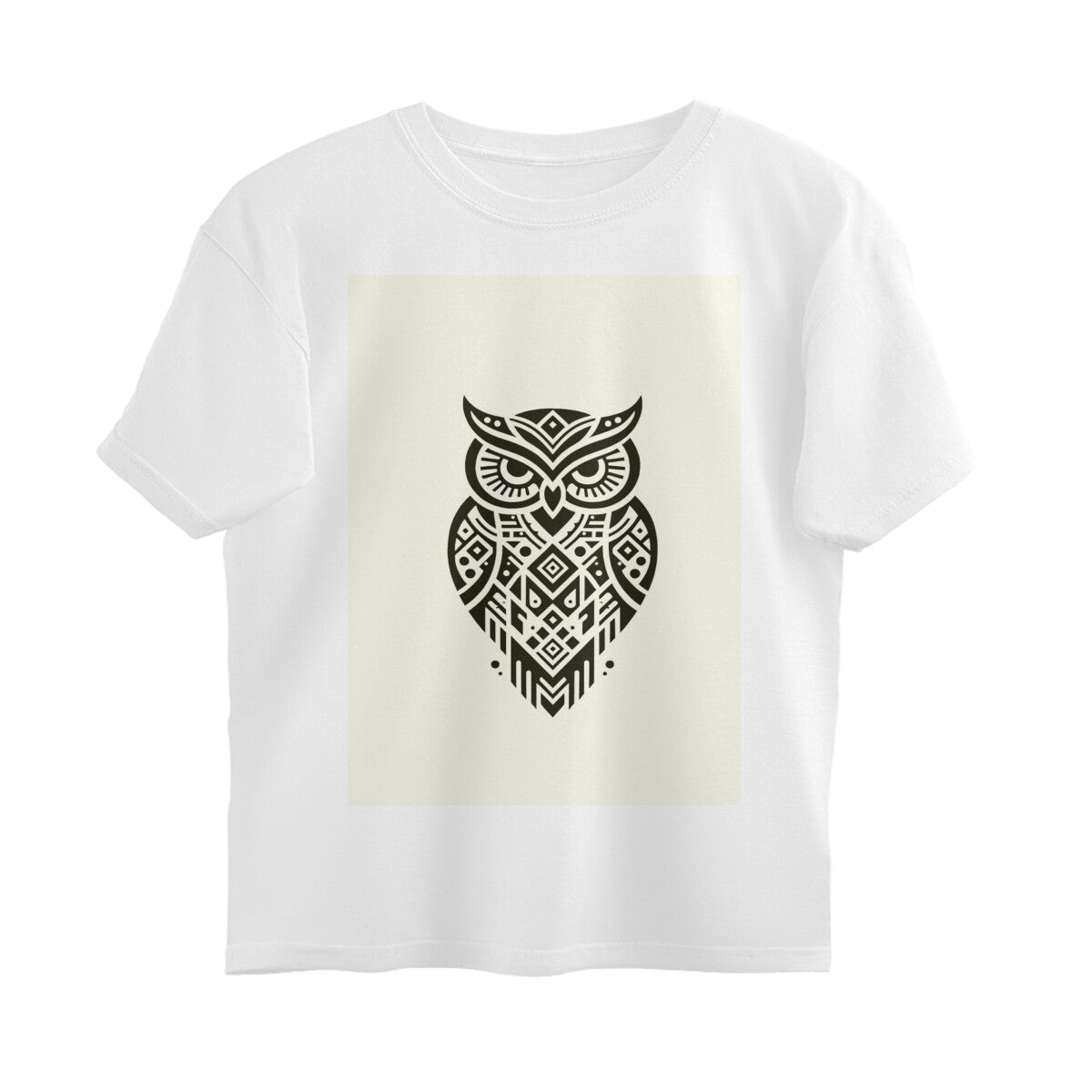 Front View - Tribal Owl — Oversized Tee White