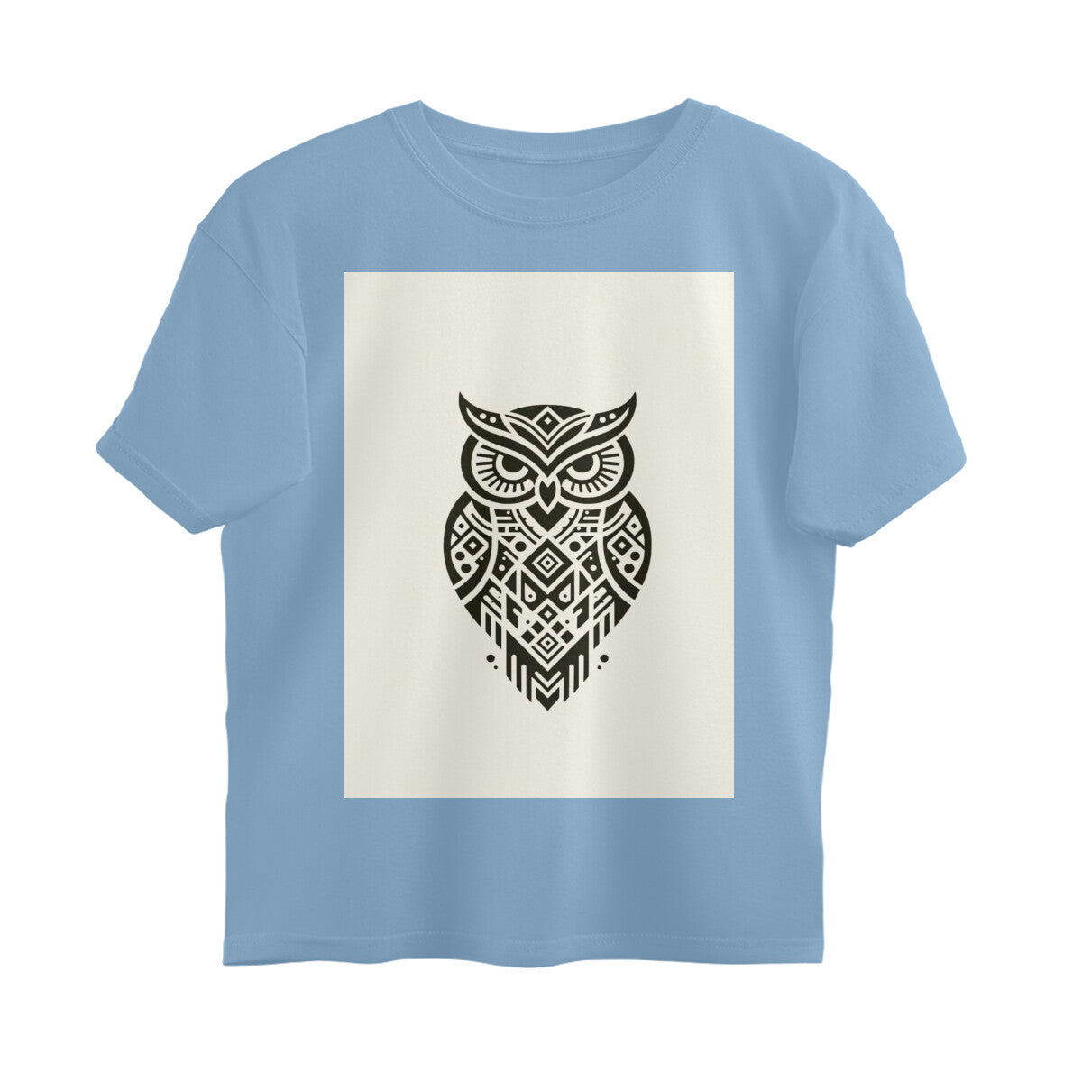 Front View - Tribal Owl — Oversized Tee Baby Blue