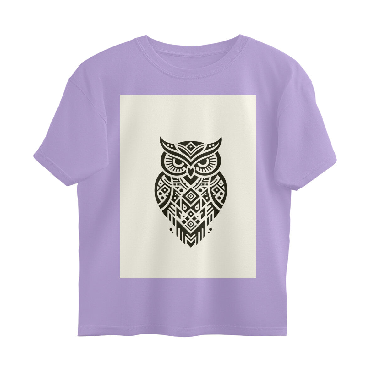 Front View - Tribal Owl — Oversized Tee Iris Lavender