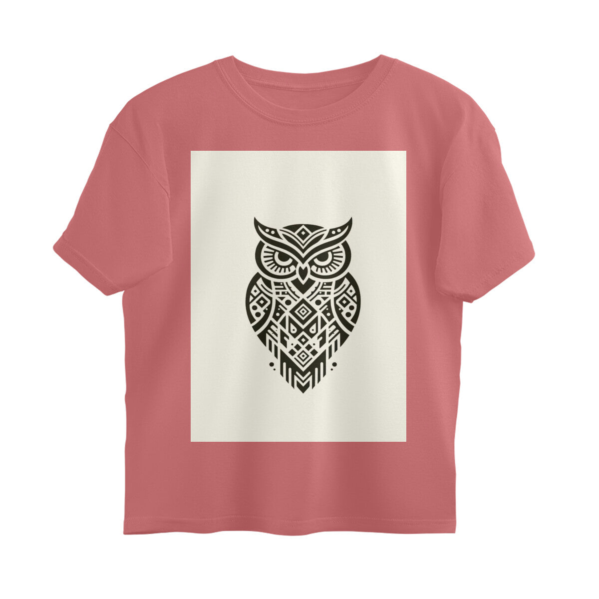 Front View - Tribal Owl — Oversized Tee Dusty Rose