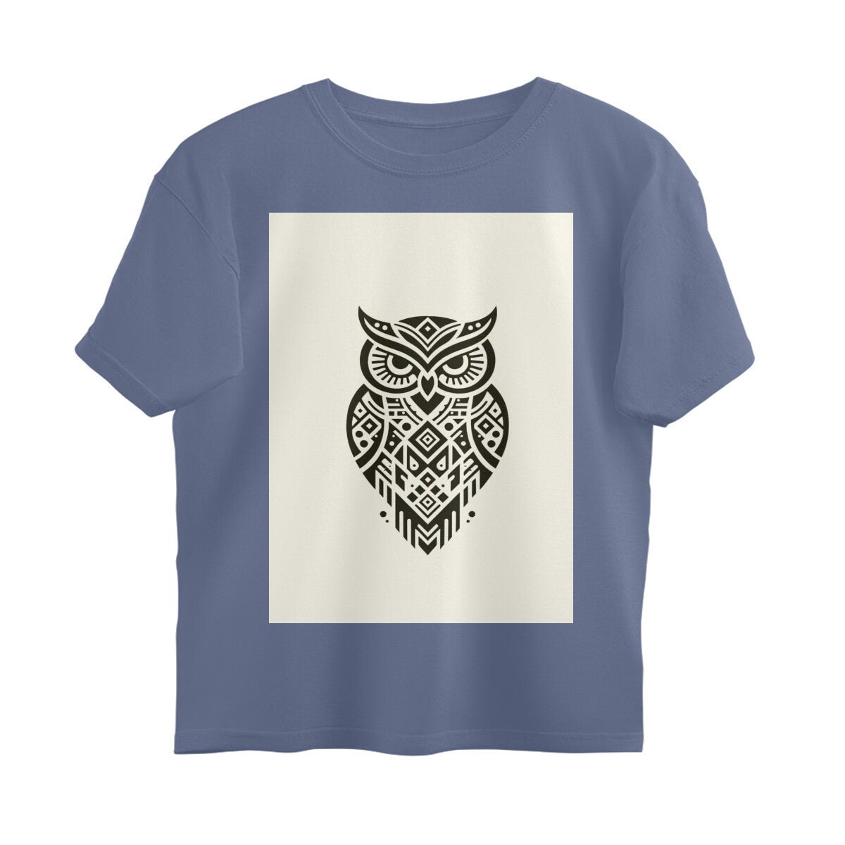 Front View - Tribal Owl — Oversized Tee Steel Grey