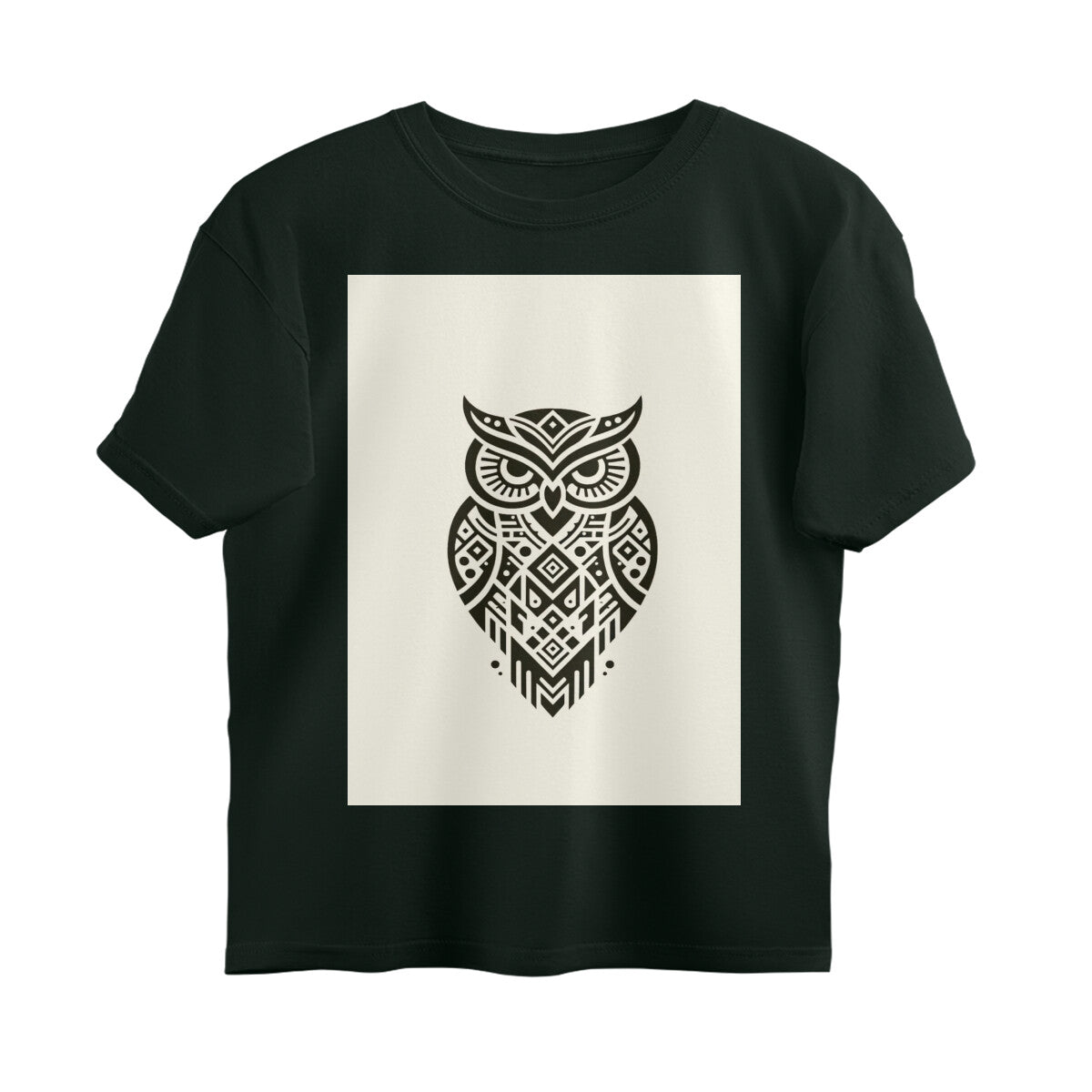 Front View - Tribal Owl — Oversized Tee Bottle Green