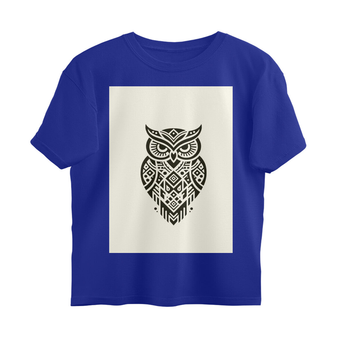 Front View - Tribal Owl — Oversized Tee Royal Blue