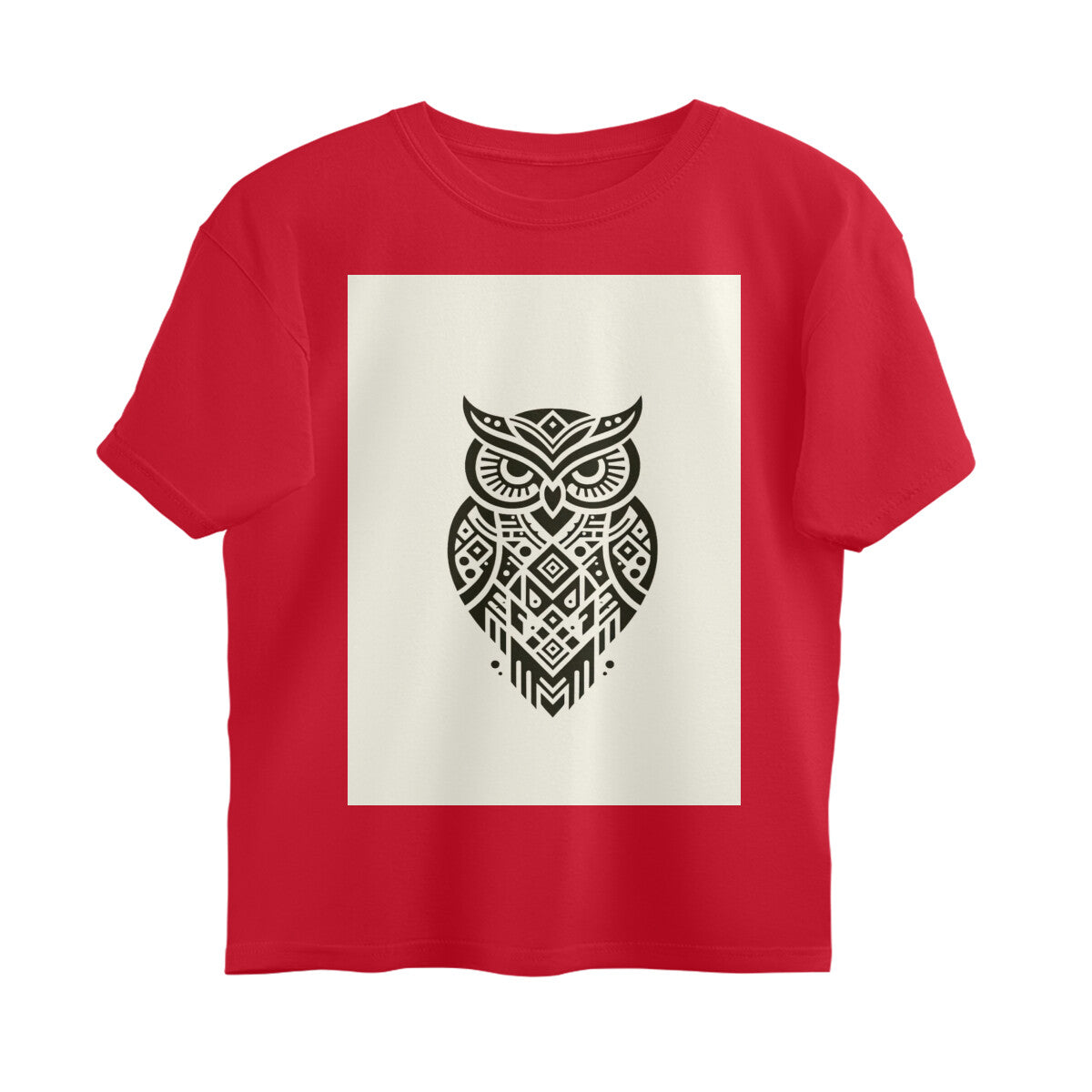 Front View - Tribal Owl — Oversized Tee Red