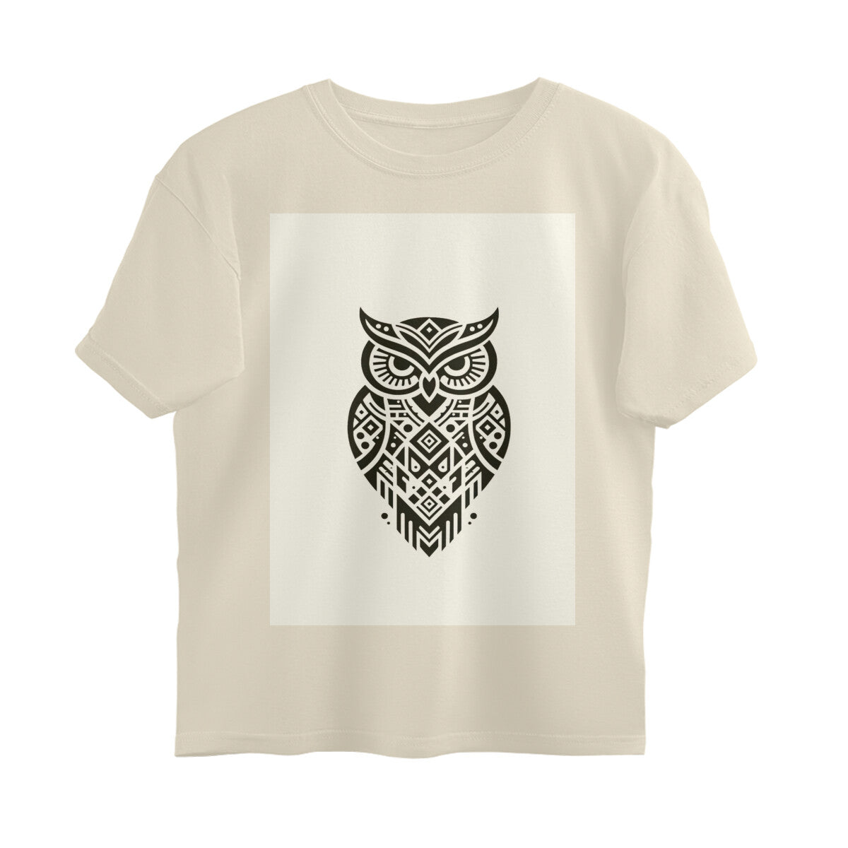 Front View - Tribal Owl — Oversized Tee Off White
