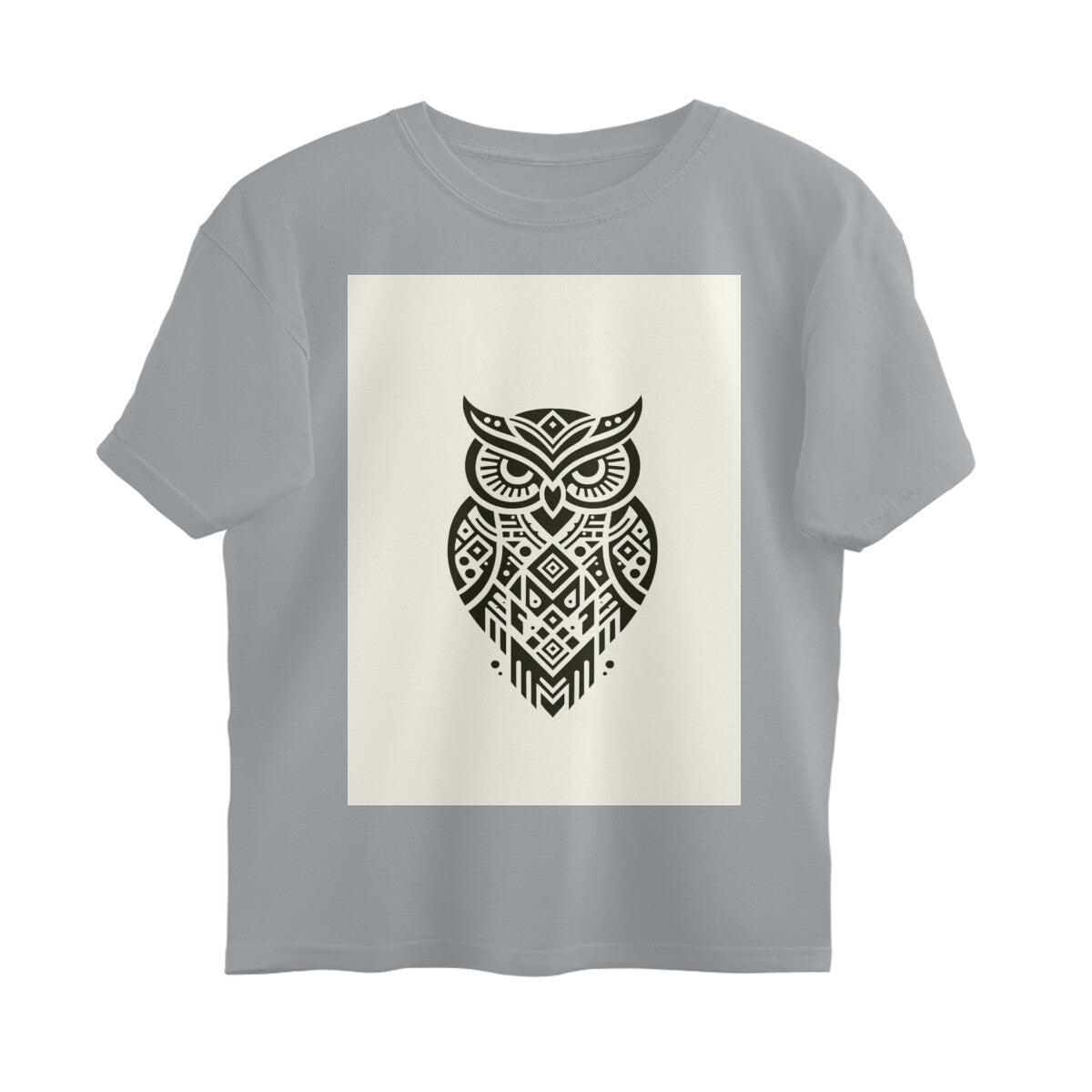 Front View - Tribal Owl — Oversized Tee Silver Frost