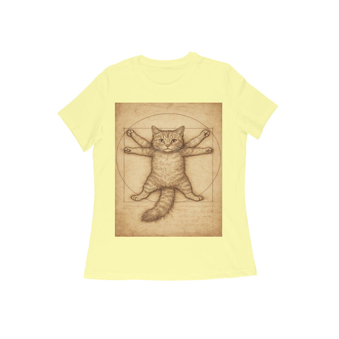 Front View - Feline Vitruvian — Women’s Tee Butter Yellow