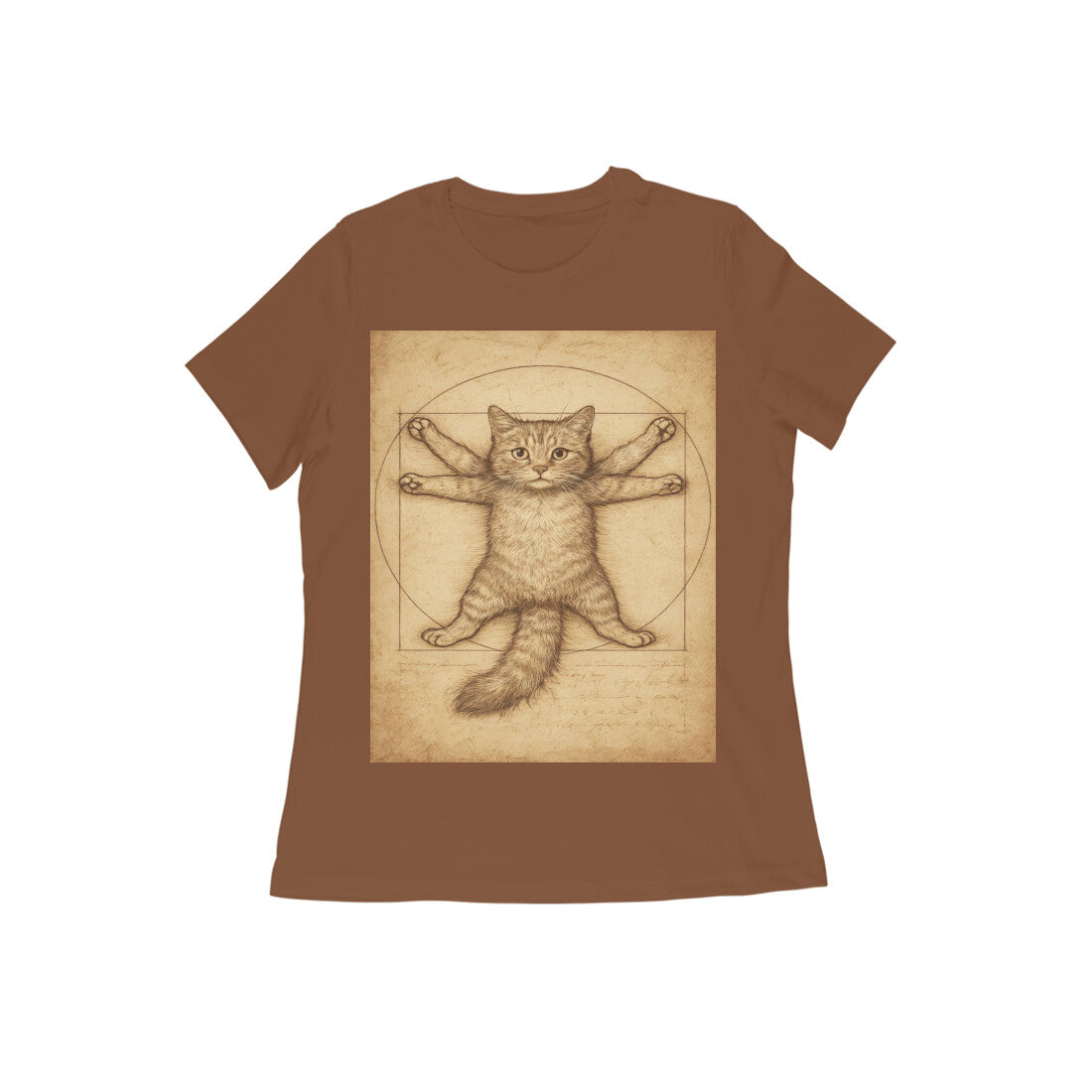 Front View - Feline Vitruvian — Women’s Tee Coffee Brown