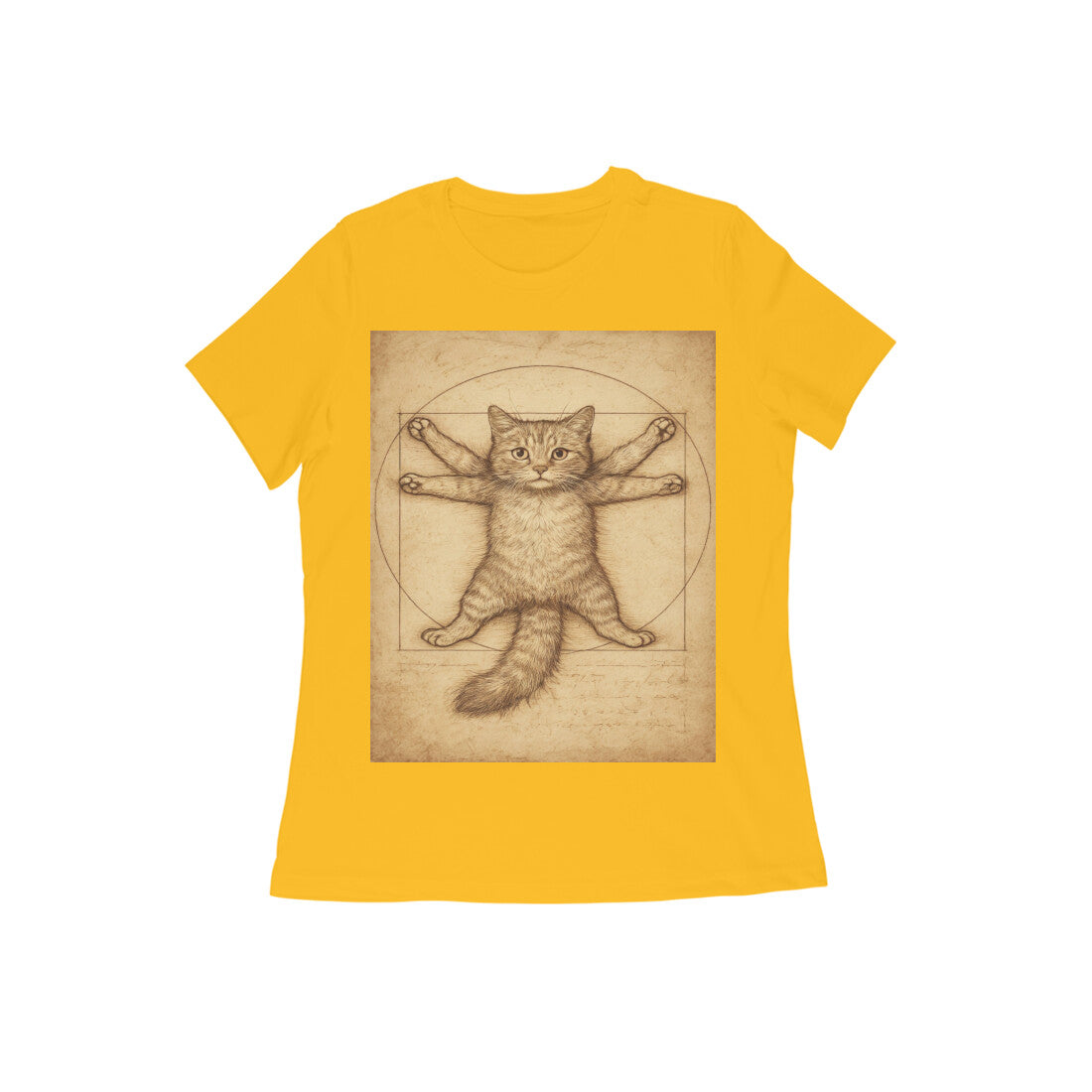 Front View - Feline Vitruvian — Women’s Tee Golden Yellow