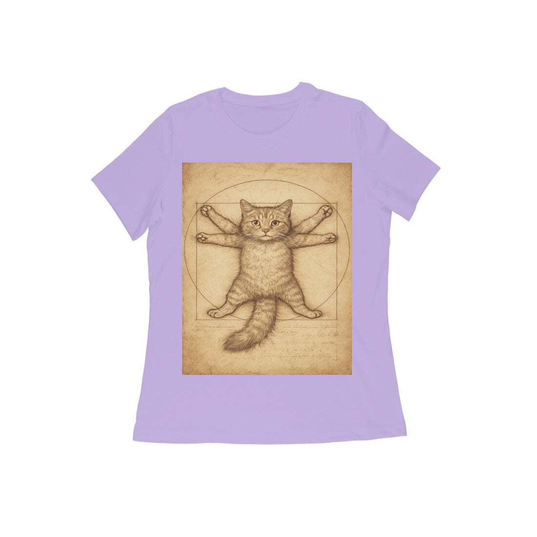Front View - Feline Vitruvian — Women’s Tee Iris Lavender