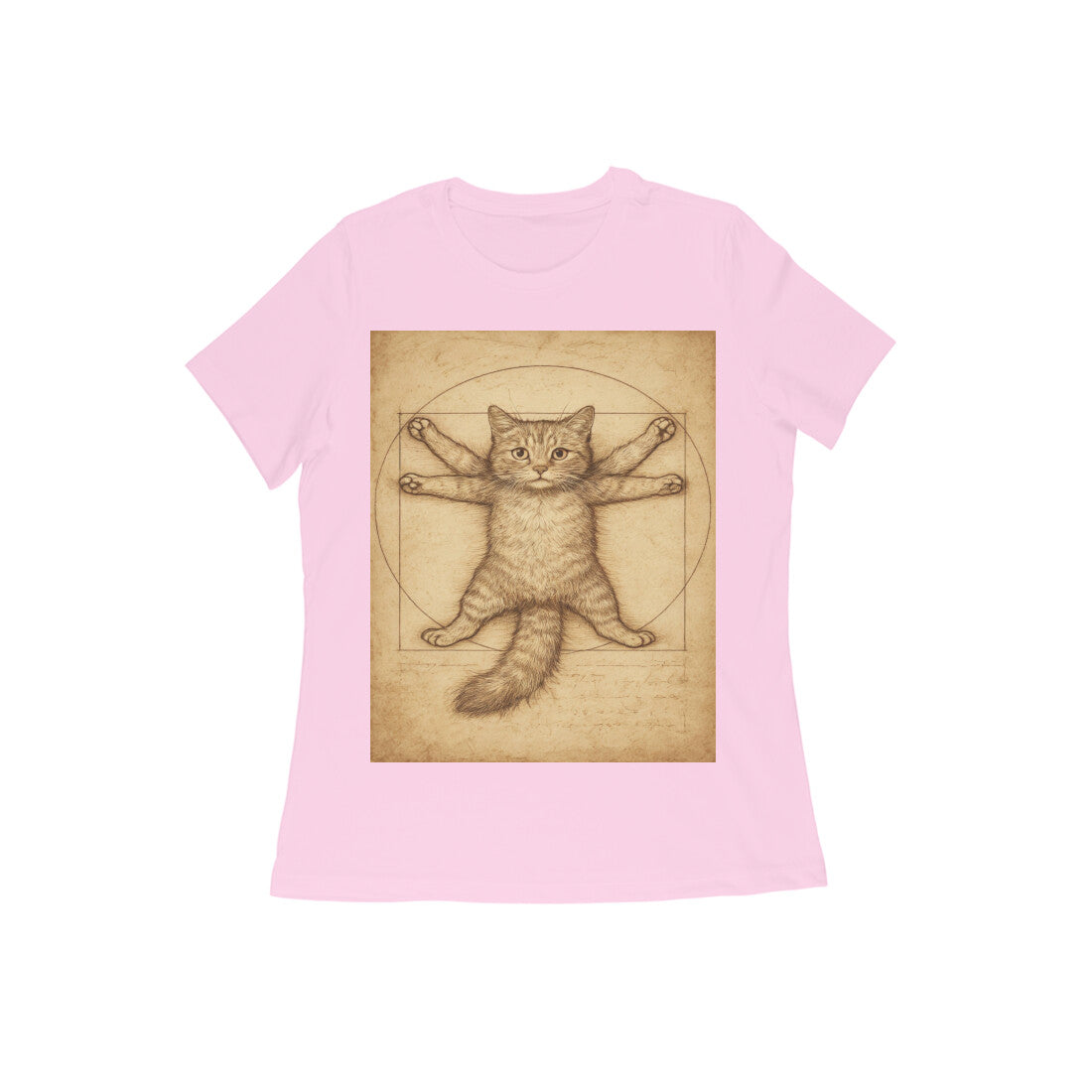 Front View - Feline Vitruvian — Women’s Tee Light Pink