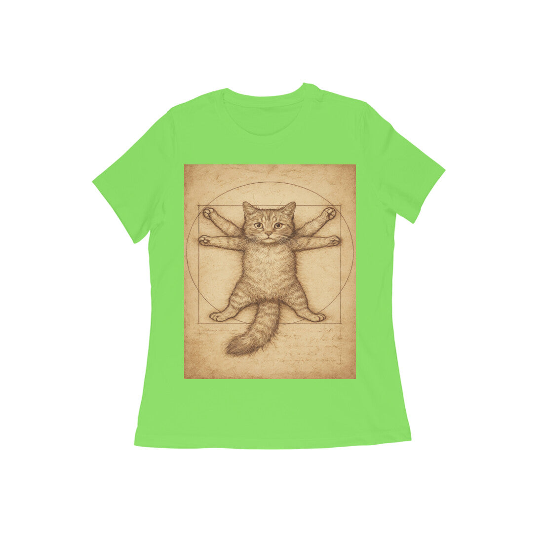 Front View - Feline Vitruvian — Women’s Tee Liril Green