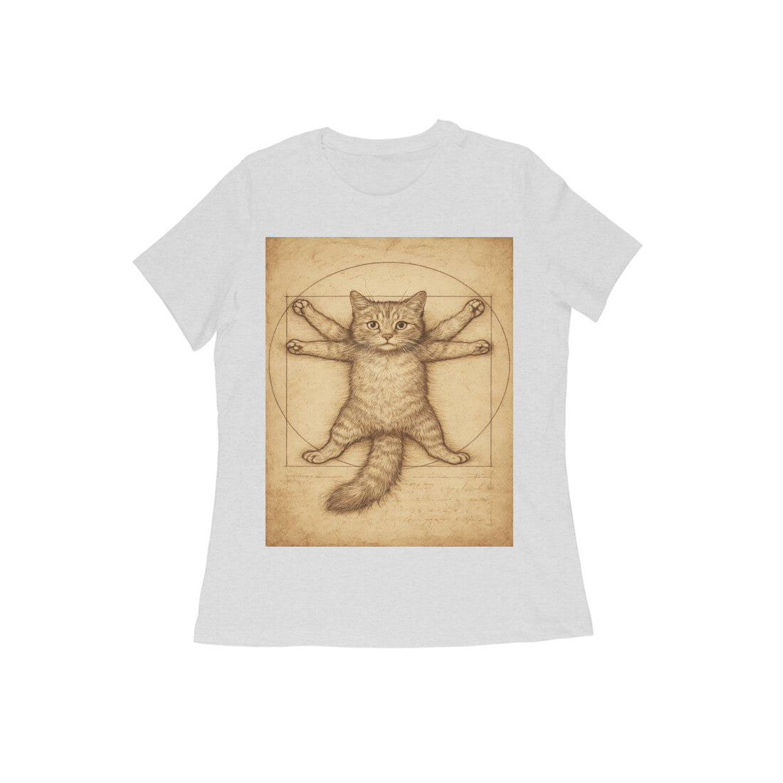 Front View - Feline Vitruvian — Women’s Tee Melange Grey