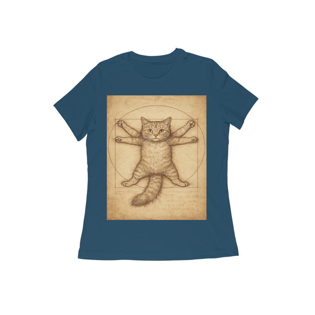 Front View - Feline Vitruvian — Women’s Tee Navy Blue