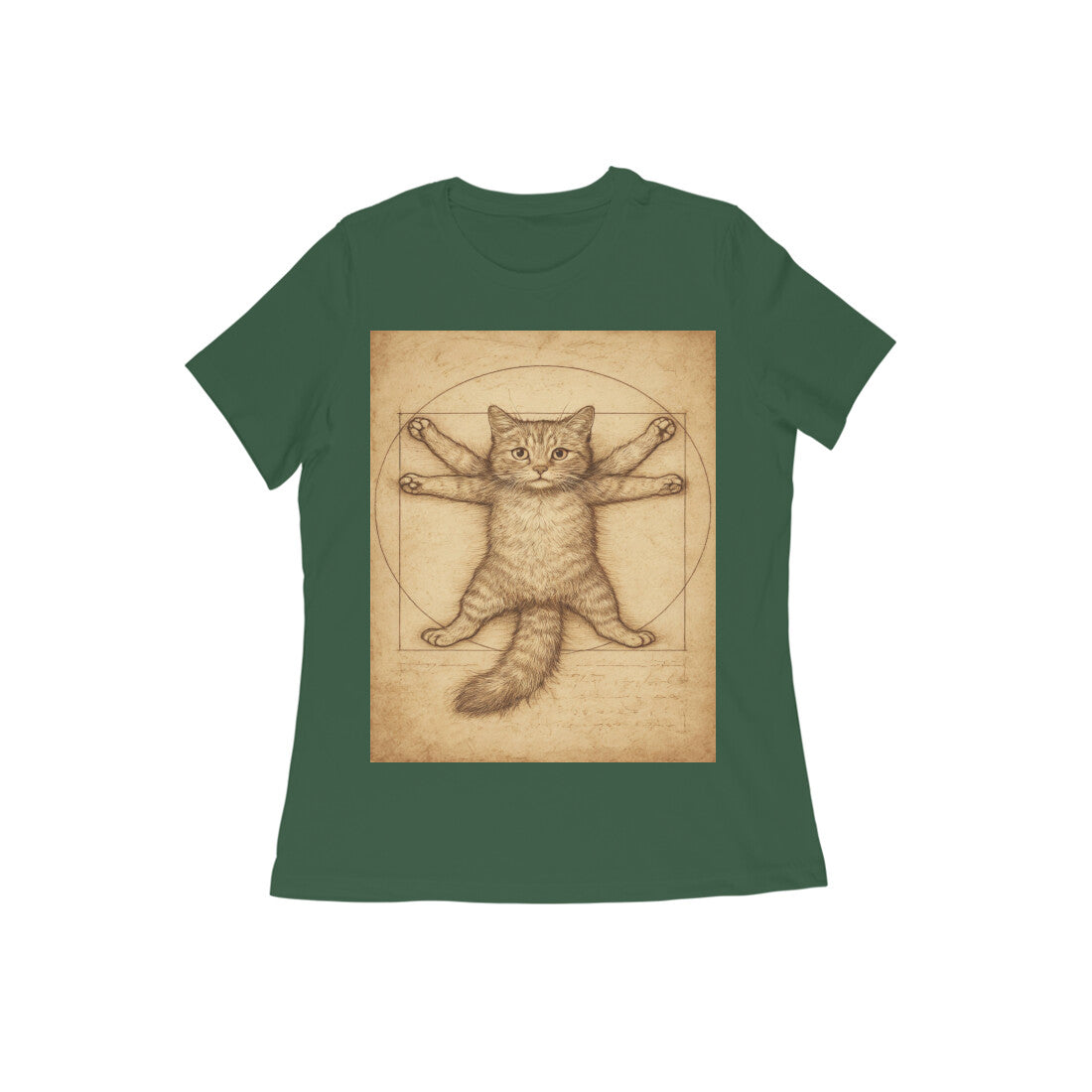Front View - Feline Vitruvian — Women’s Tee Olive Green