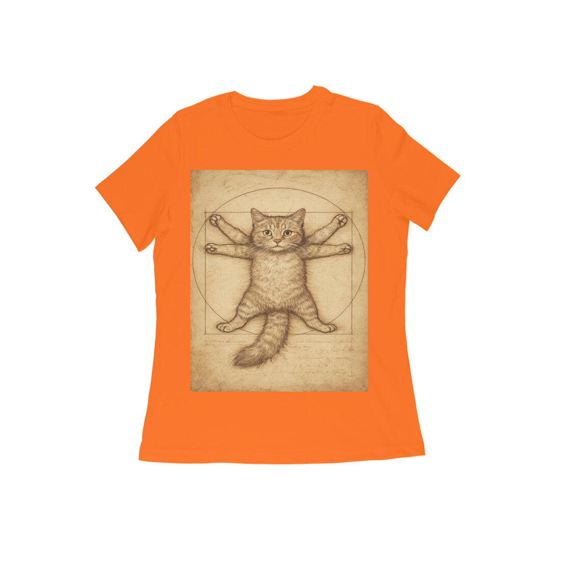 Front View - Feline Vitruvian — Women’s Tee Orange