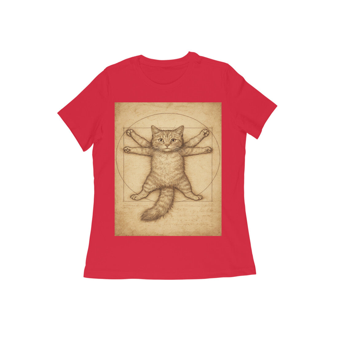 Front View - Feline Vitruvian — Women’s Tee Red
