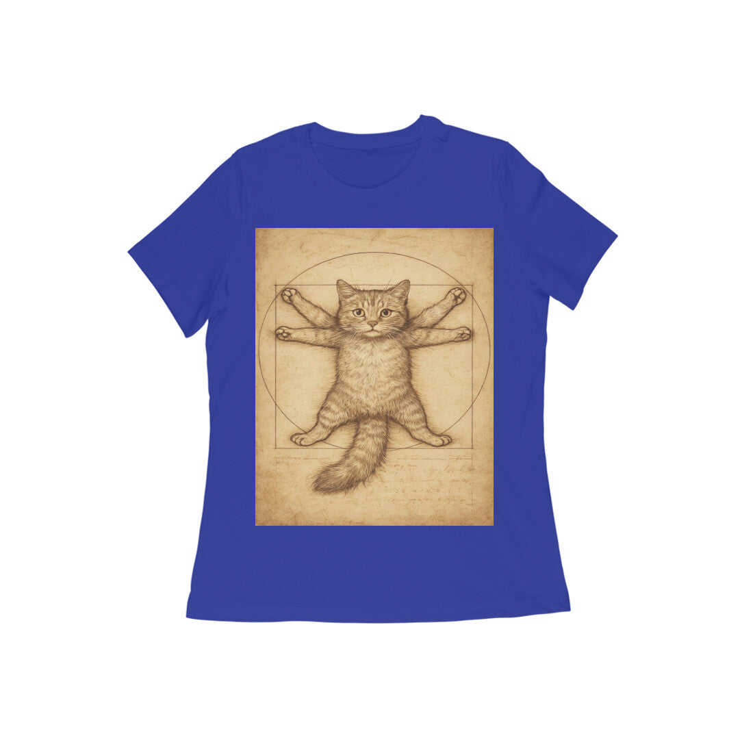 Front View - Feline Vitruvian — Women’s Tee Royal Blue