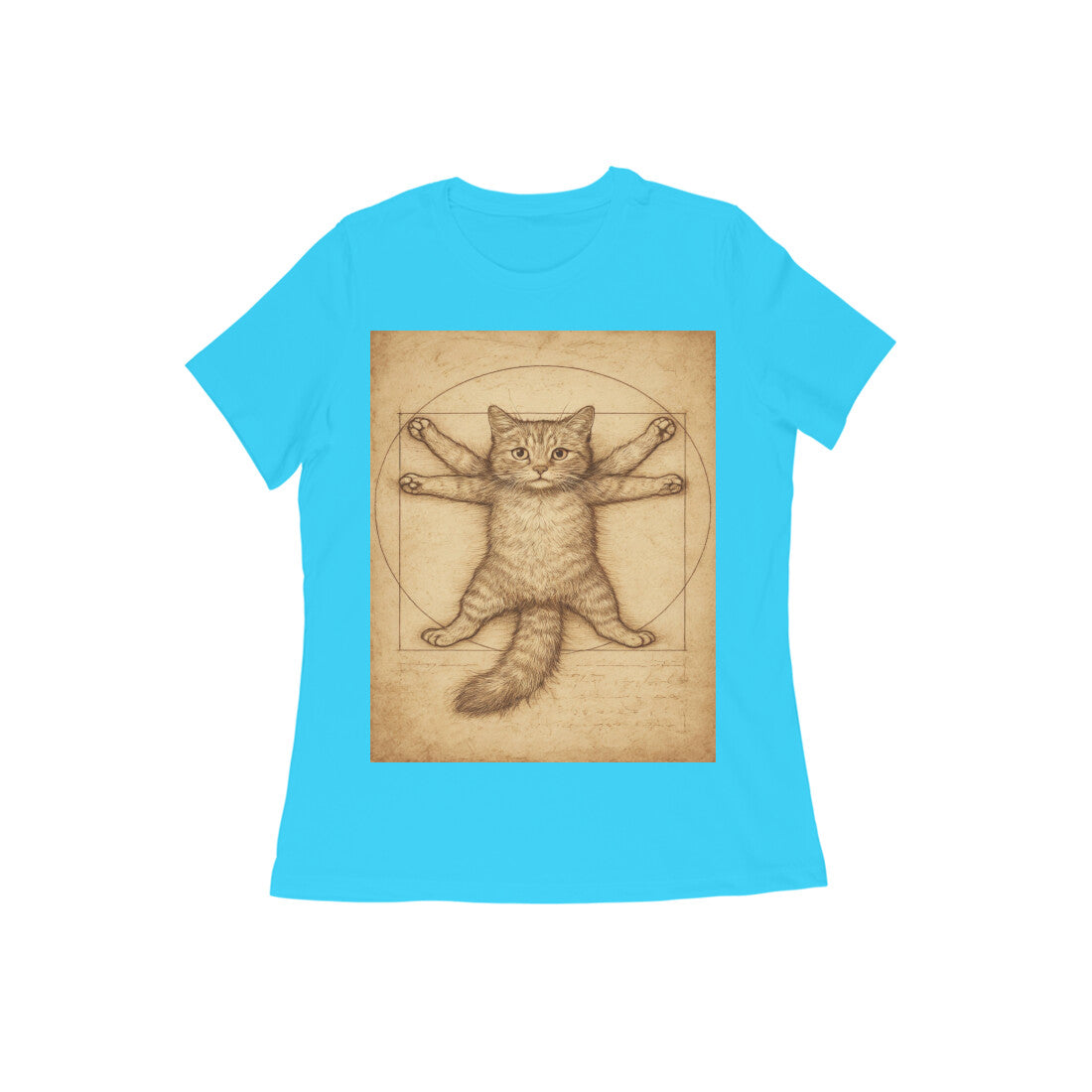 Front View - Feline Vitruvian — Women’s Tee Sky Blue
