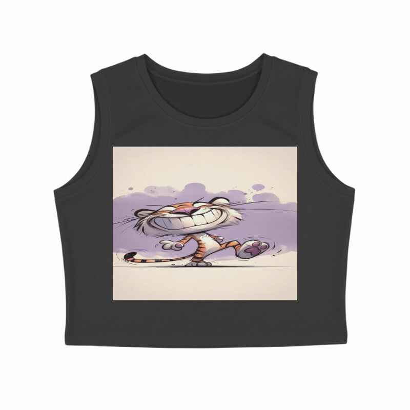 Front View - Gully Grin — Crop Tank Top Black