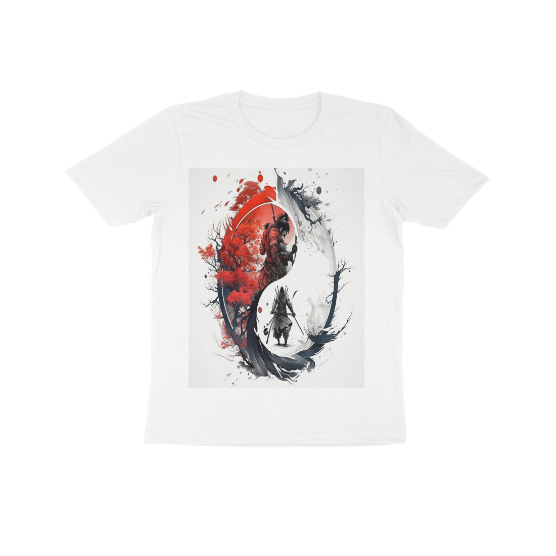 Front View - Samurai Yin Yang — Kids Tee White