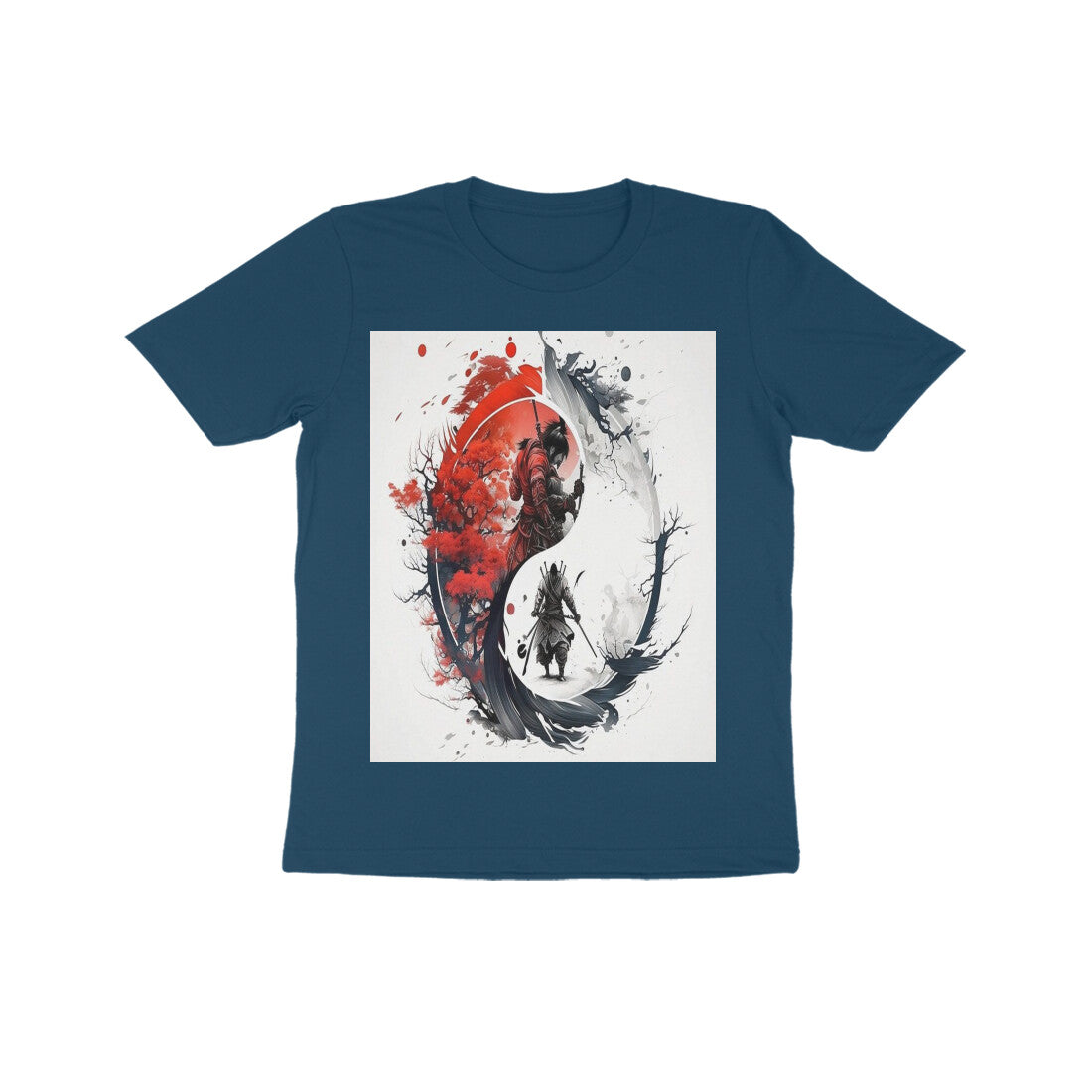 Front View - Samurai Yin Yang — Kids Tee Navy Blue