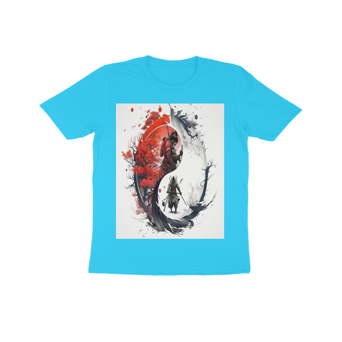 Front View - Samurai Yin Yang — Kids Tee Sky Blue