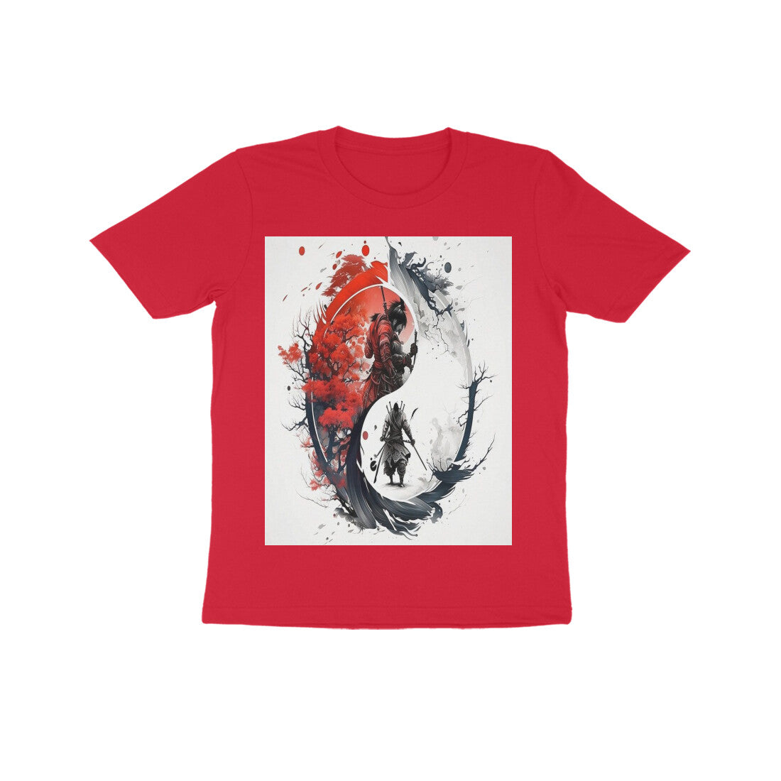 Front View - Samurai Yin Yang — Kids Tee Red