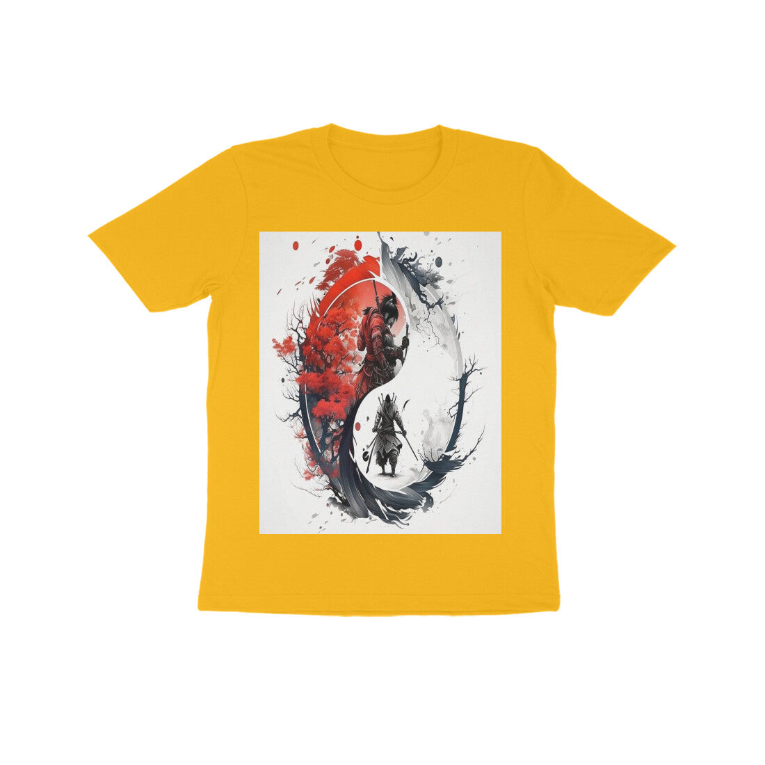 Front View - Samurai Yin Yang — Kids Tee Golden Yellow
