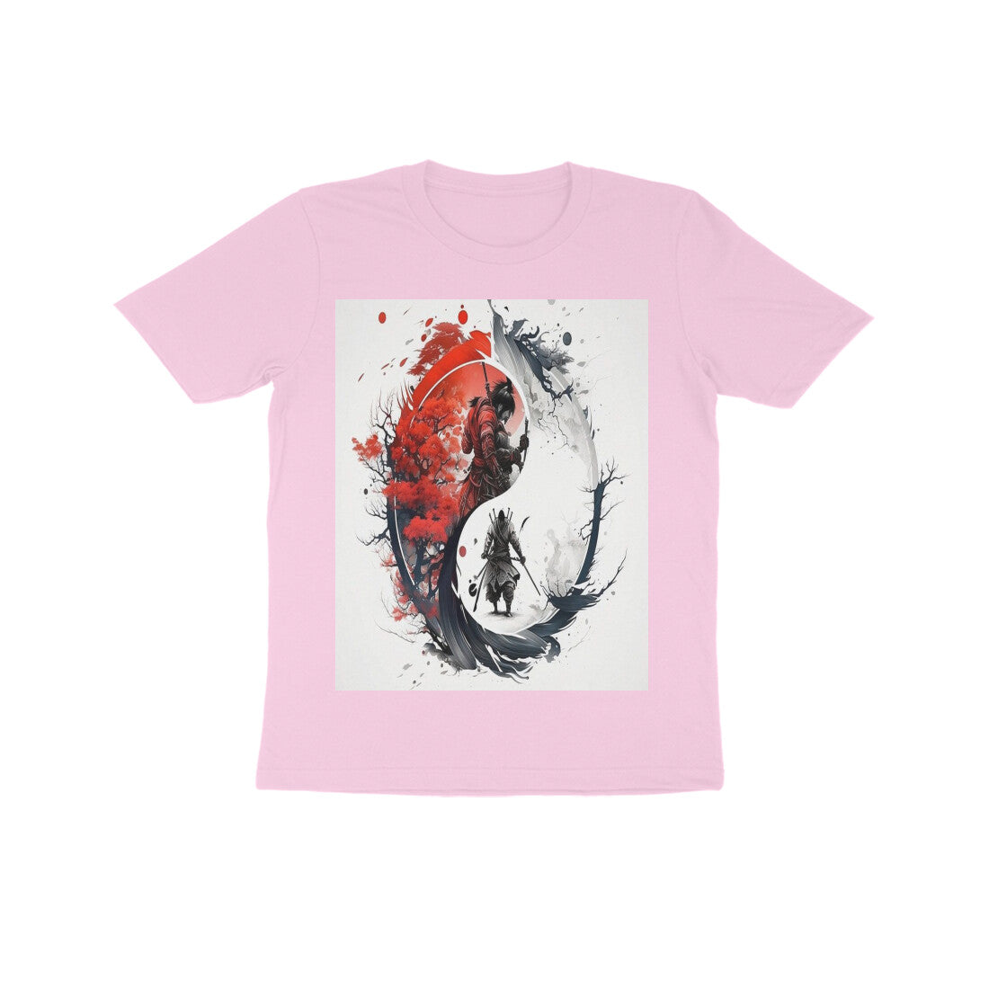 Front View - Samurai Yin Yang — Kids Tee Light Pink