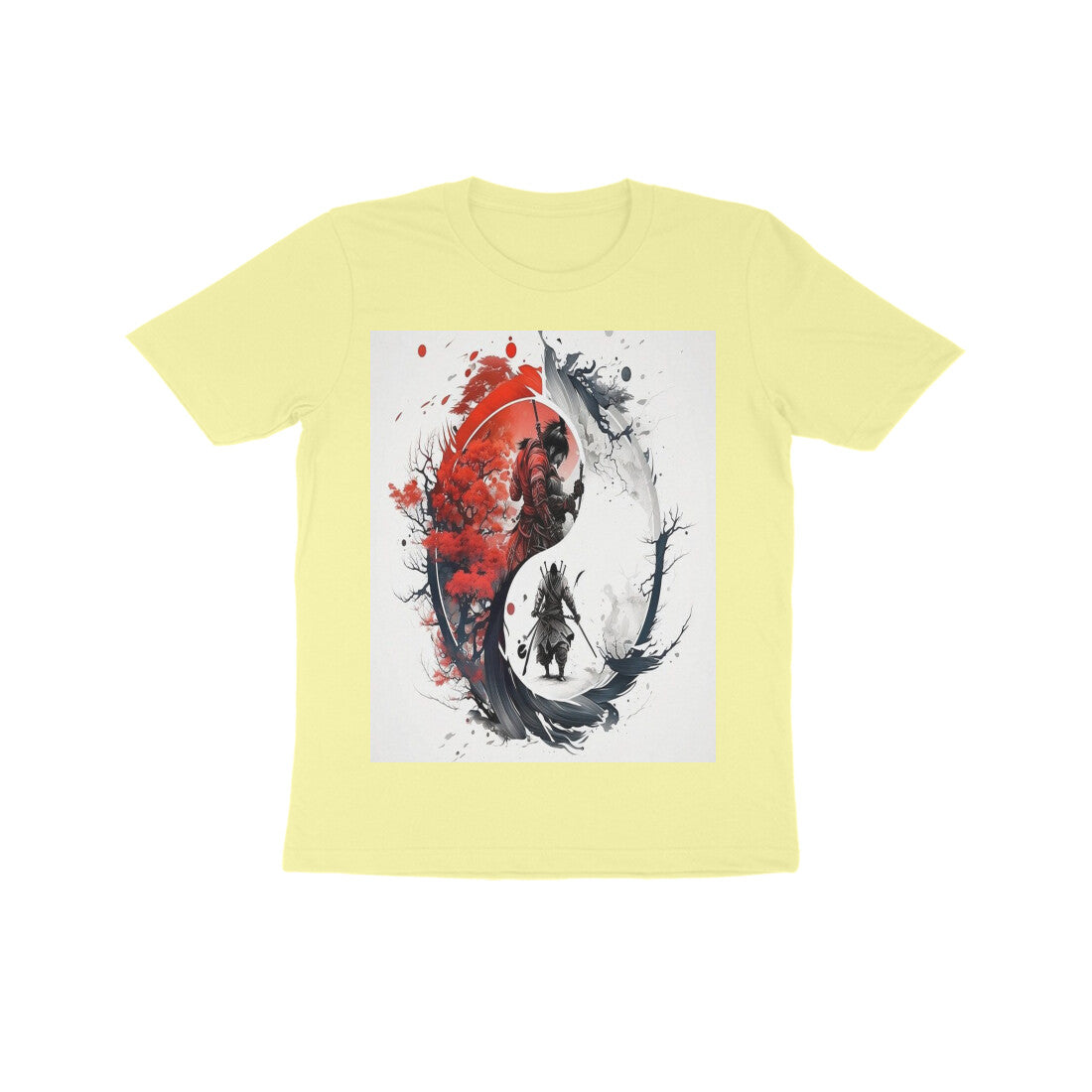 Front View - Samurai Yin Yang — Kids Tee Butter Yellow
