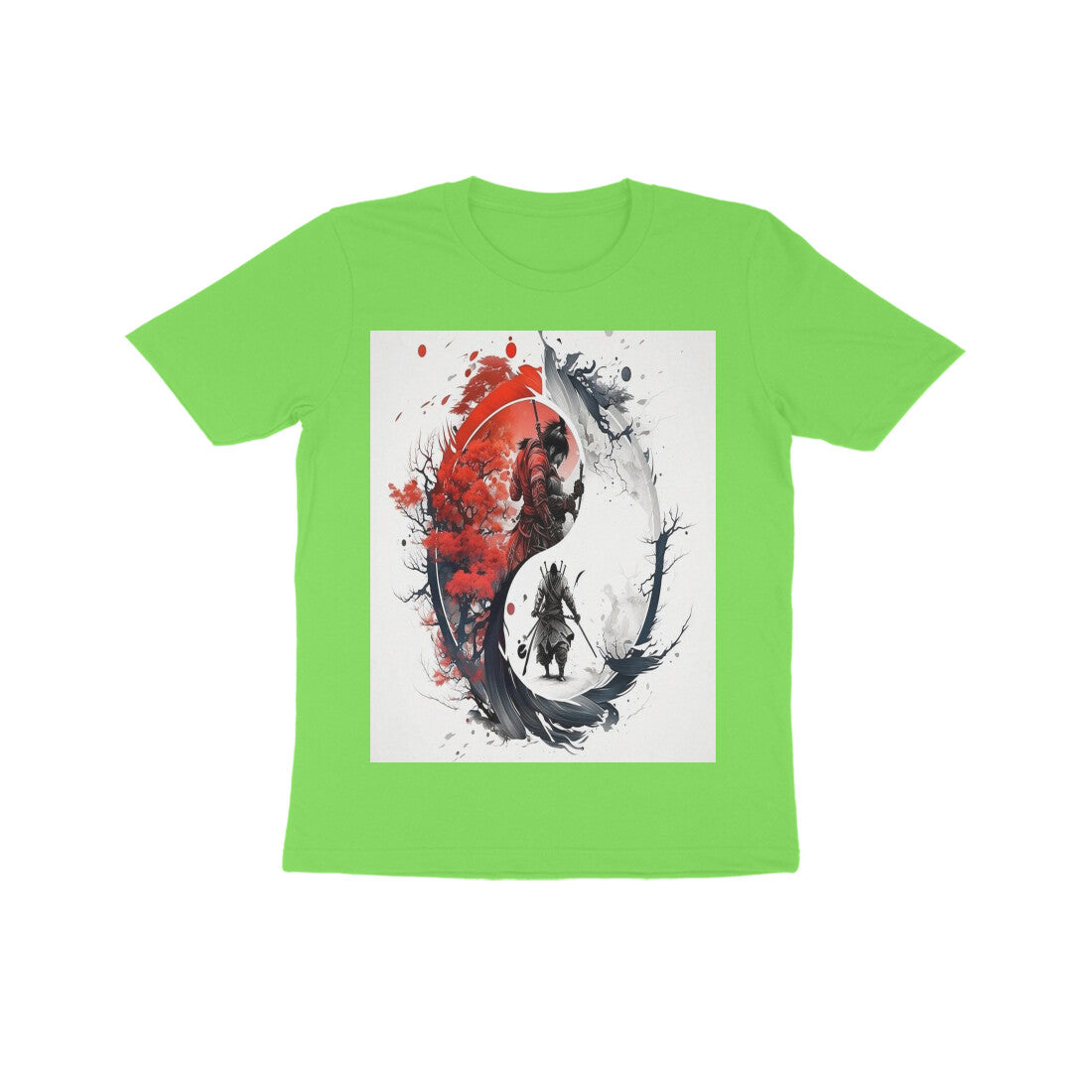 Front View - Samurai Yin Yang — Kids Tee Liril Green