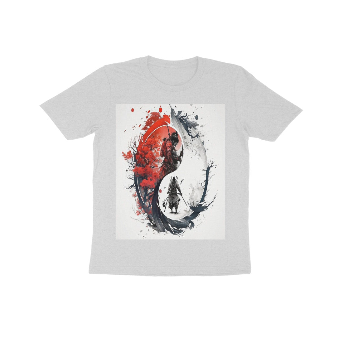 Front View - Samurai Yin Yang — Kids Tee Melange Grey