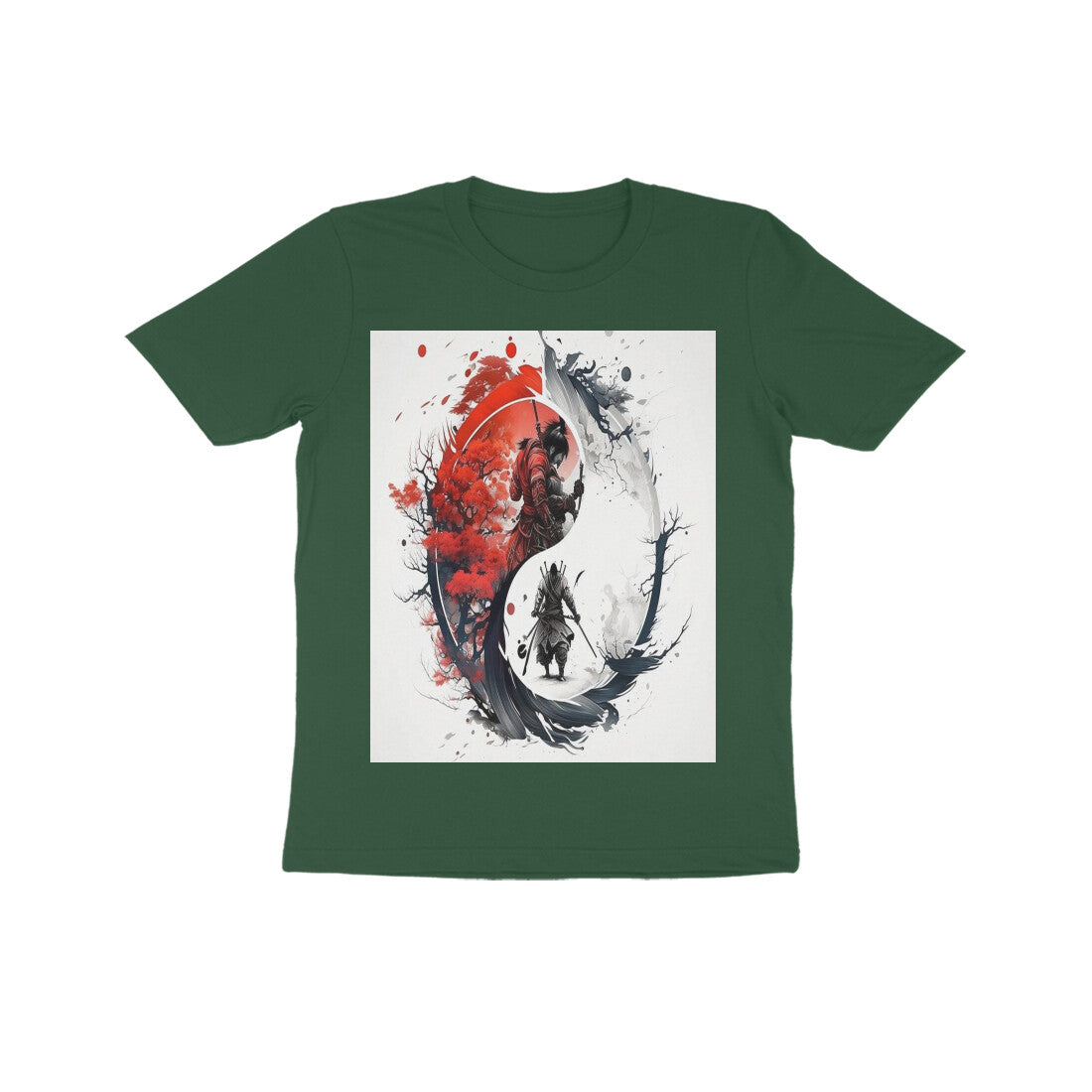 Front View - Samurai Yin Yang — Kids Tee Olive Green
