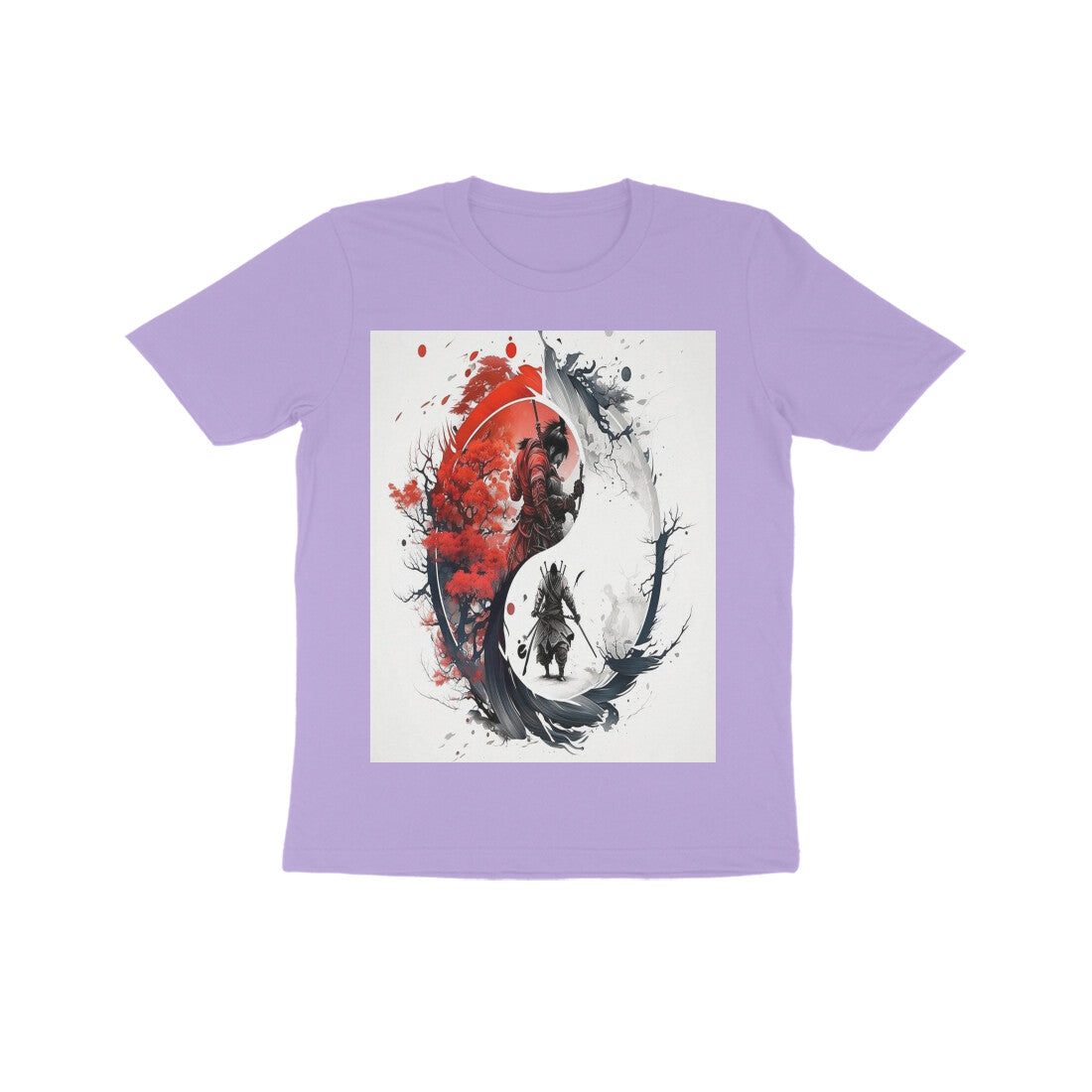 Front View - Samurai Yin Yang — Kids Tee Iris Lavender