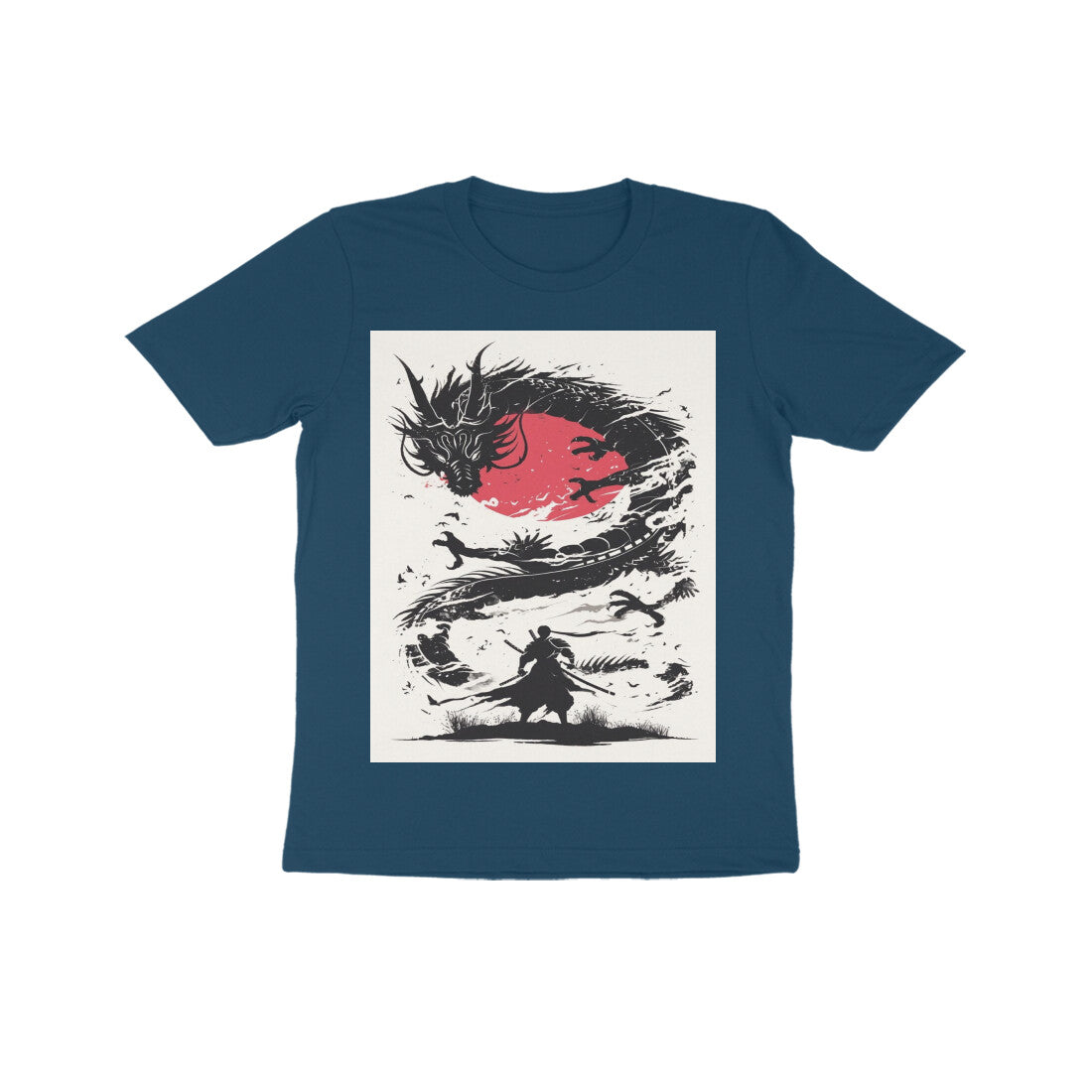 Front View - Ronin's Shadow — Kids Tee Navy Blue