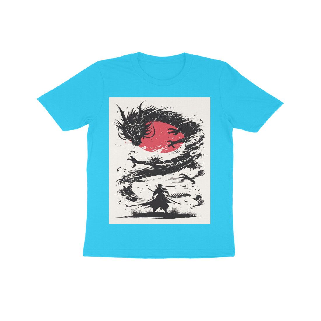 Front View - Ronin's Shadow — Kids Tee Sky Blue