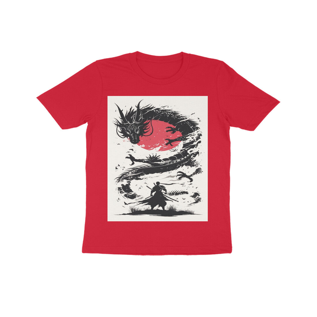 Front View - Ronin's Shadow — Kids Tee Red
