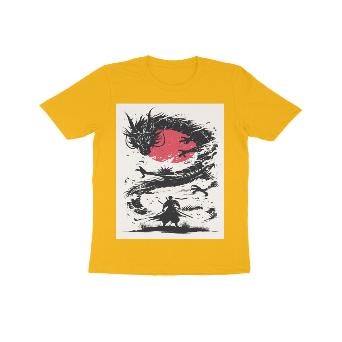 Front View - Ronin's Shadow — Kids Tee Golden Yellow