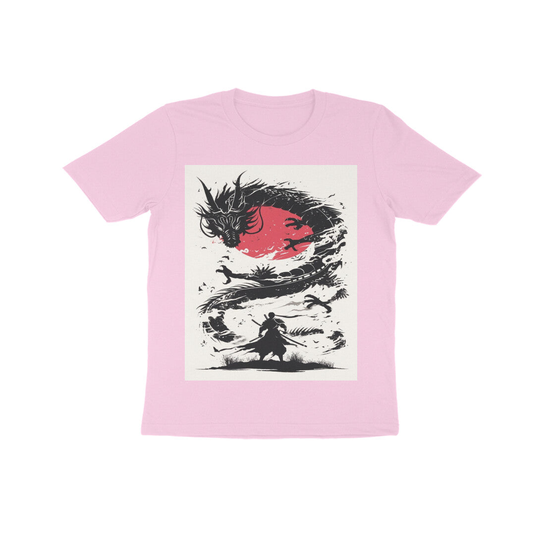 Front View - Ronin's Shadow — Kids Tee Light Pink