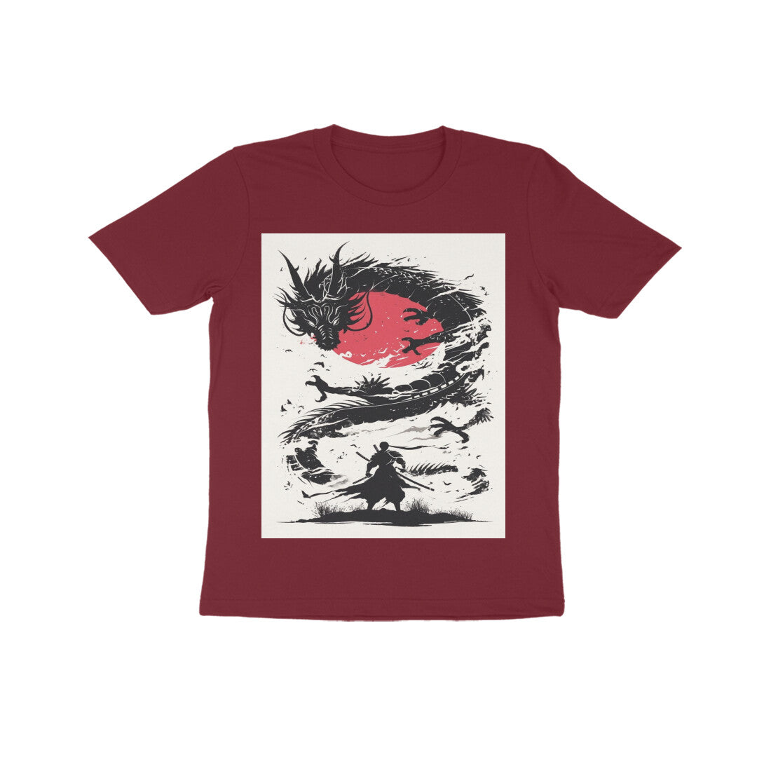 Front View - Ronin's Shadow — Kids Tee Maroon