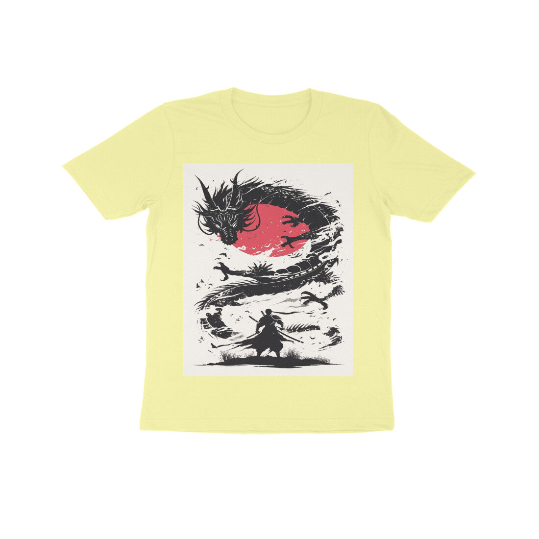 Front View - Ronin's Shadow — Kids Tee Butter Yellow