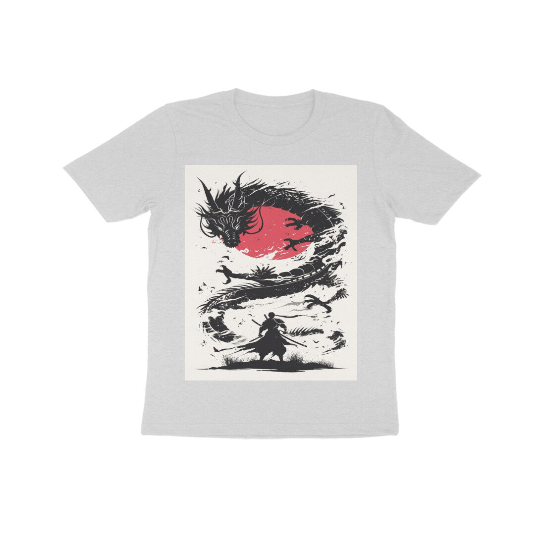 Front View - Ronin's Shadow — Kids Tee Melange Grey