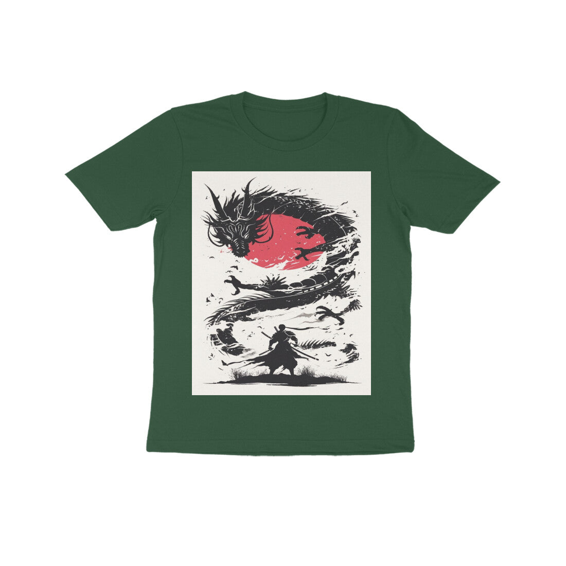Front View - Ronin's Shadow — Kids Tee Olive Green