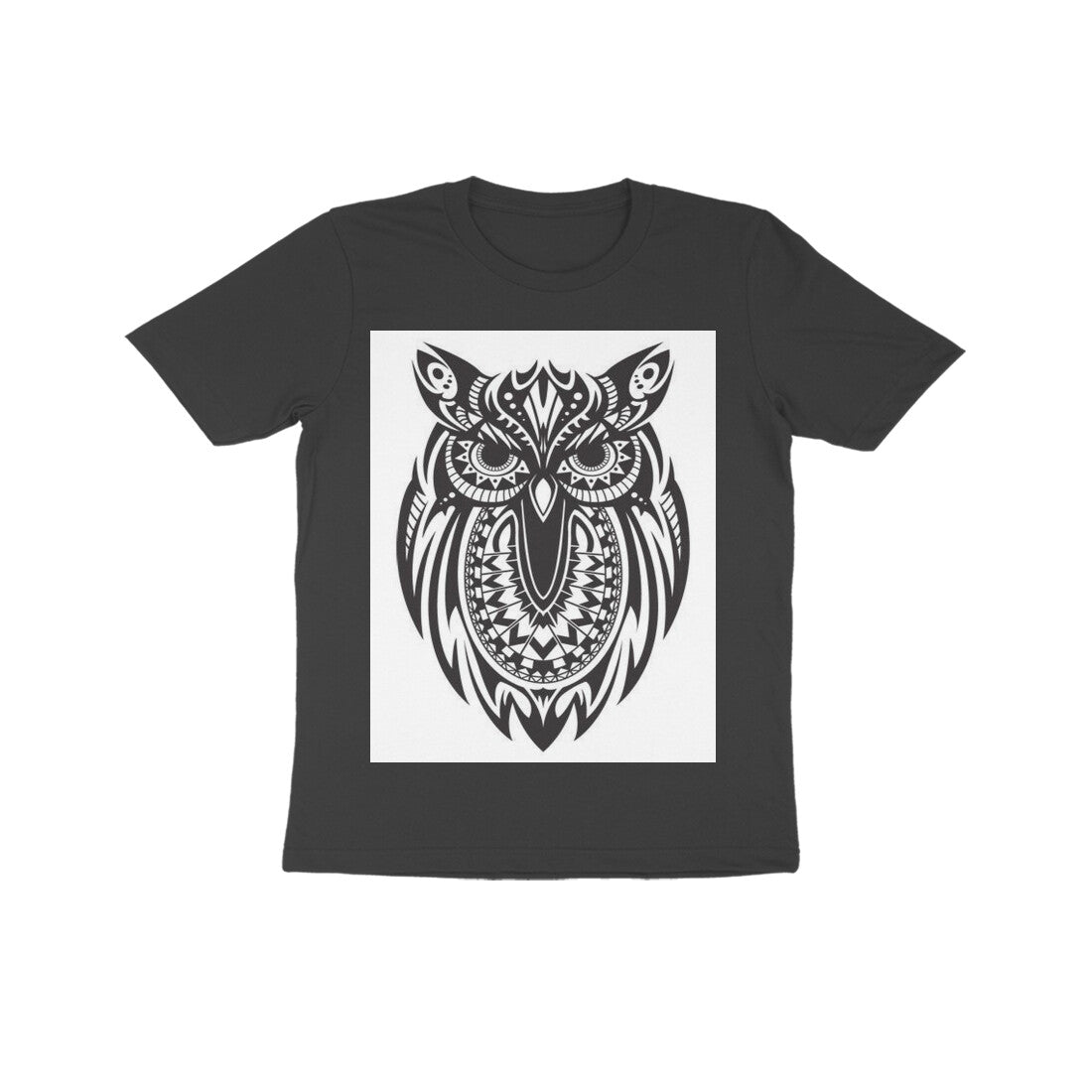 Front View - Owl Totem — Kids Tee Black