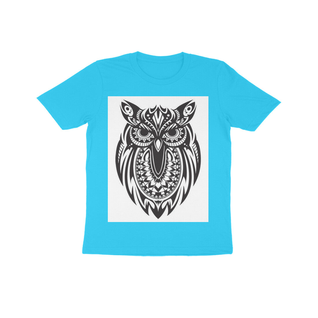 Front View - Owl Totem — Kids Tee Sky Blue