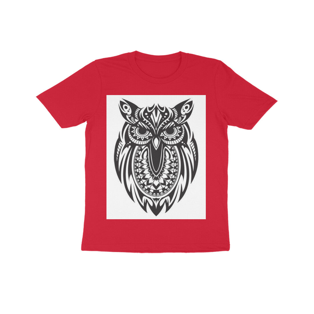 Front View - Owl Totem — Kids Tee Red