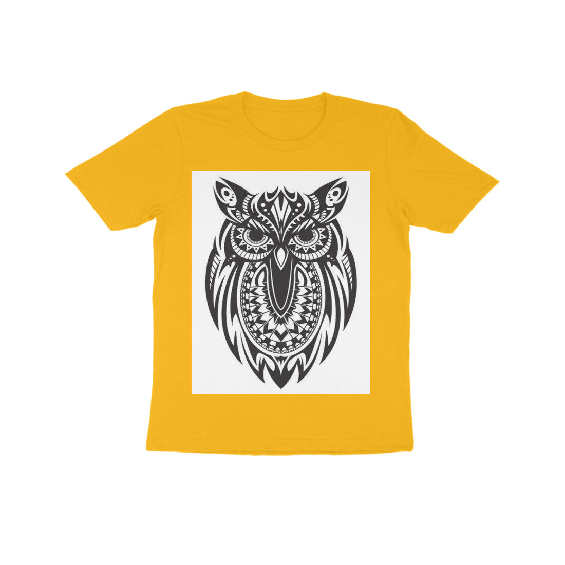 Front View - Owl Totem — Kids Tee Golden Yellow